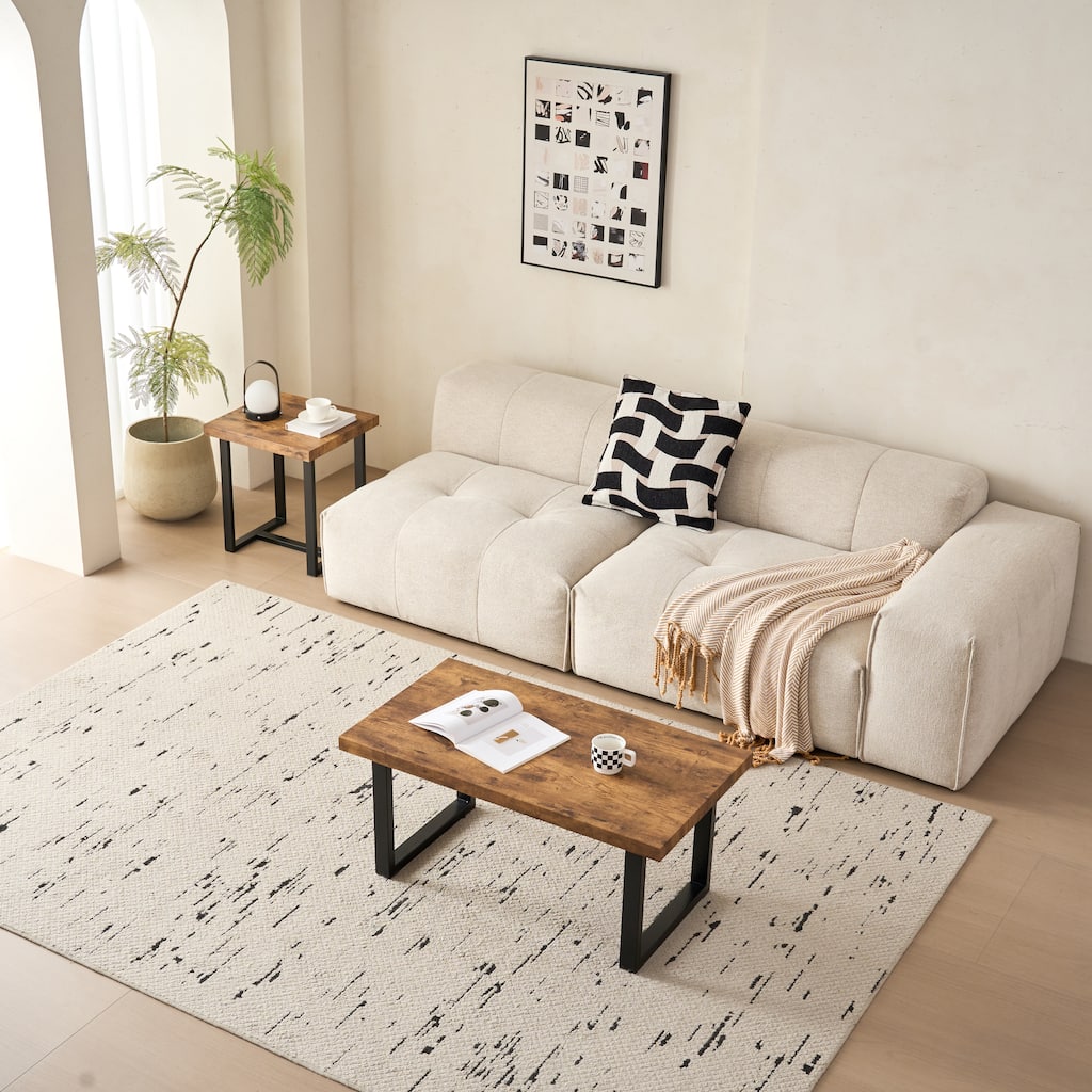 MDF Coffee Table, Small Tea Table, Walnut with Metal Legs Sofa Table