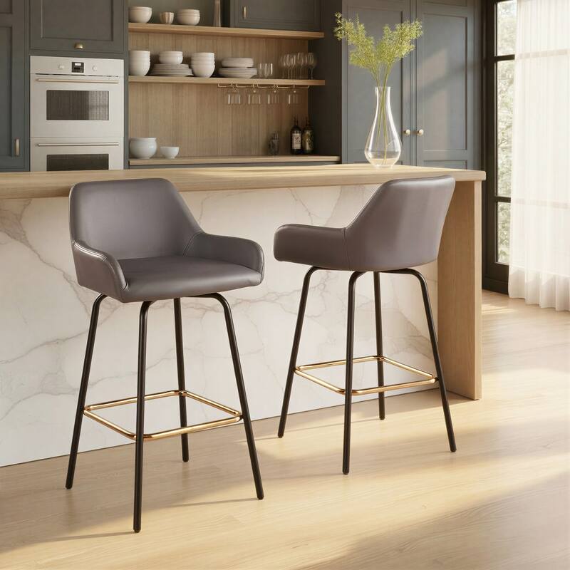 Porch & Den Galotti Fixed Height Counter Stool with Metal Legs & Square Footrest (Set of 2)