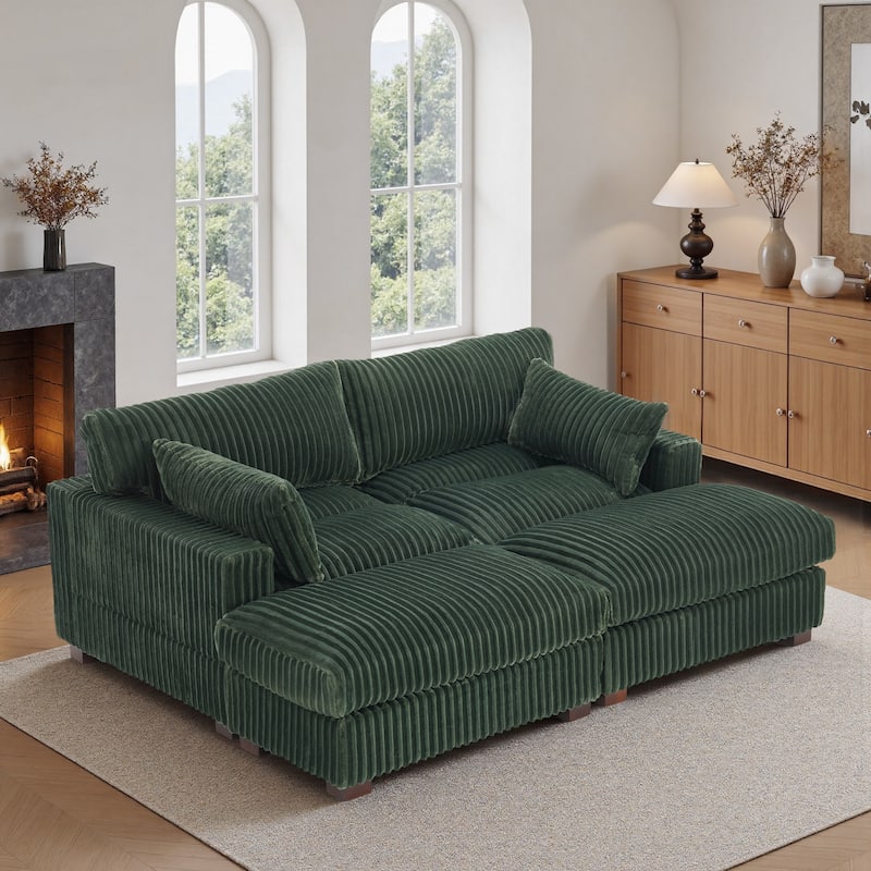 Modern Oversized Plush Corduroy Modular Sectional Sofa with 2 Ottomans
