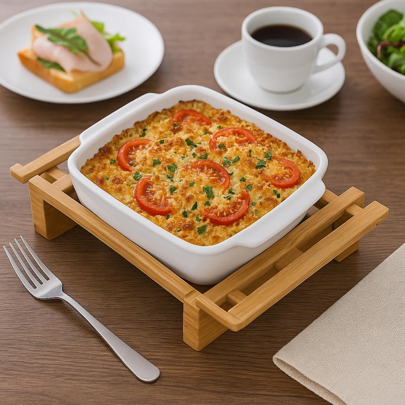 Creative Home Grand Buffet Stoneware Square Baking Dish with Bamboo Cradle