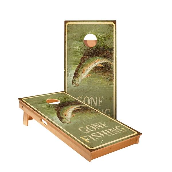 slide 2 of 5, Gone Fishin Sign Cornhole Boards NO Bags - Add Board Lights