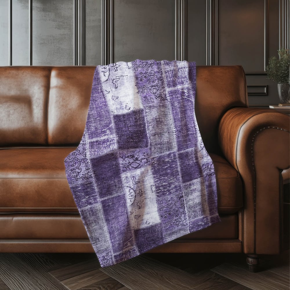 Premium Machine Washable Vintage Patchwork Sherpa Throw Blanket