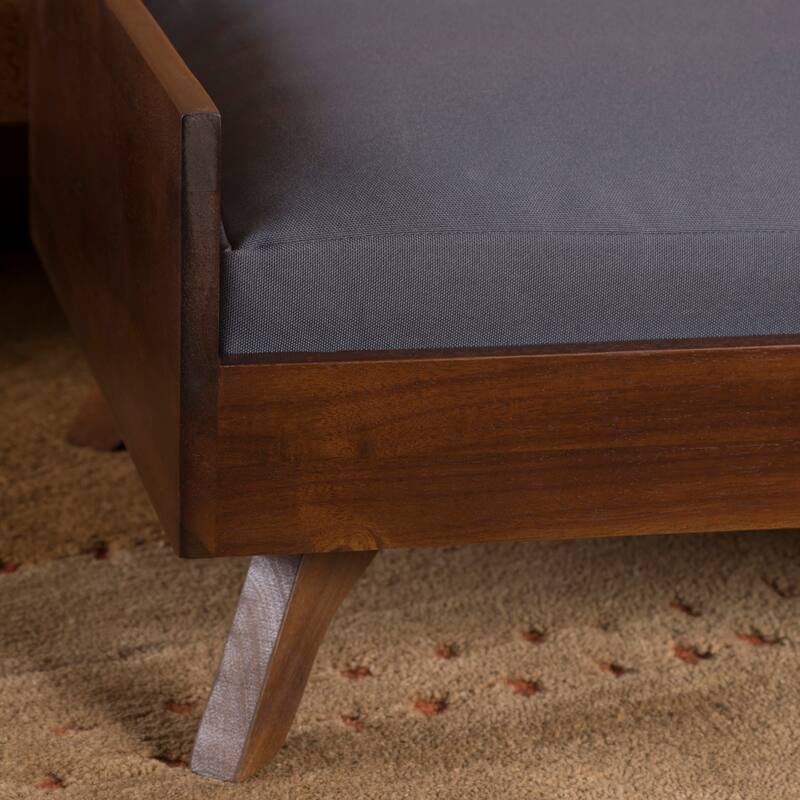 Roomfitters Solid Wood Pet Bed, Mid-Century Modern Frame with Cushion, Indoor Lounge in Walnut Brown