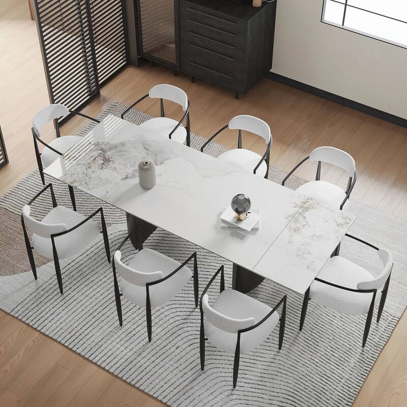 94.48" Extendable Rectangular Sintered Stone Dining Table For 6-10 Person