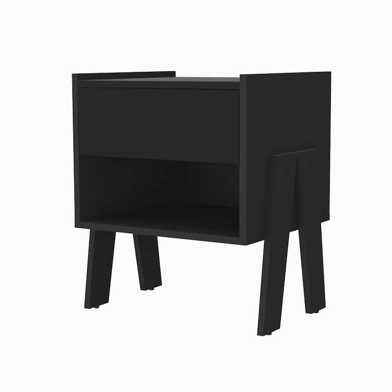 Black 1-Drawer 1-Shelf Nightstand