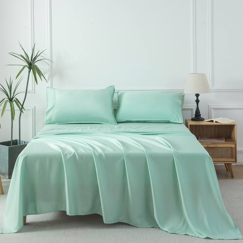 300TC Lyocell Sheet Set, Sateen Weave With Deep Pocket 16 Inch - Green - Queen