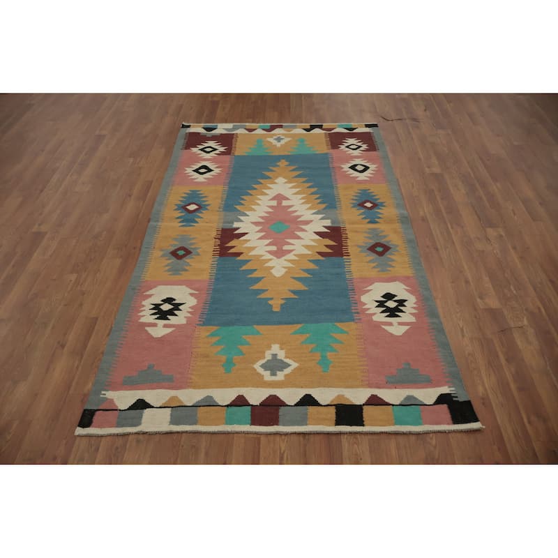 Hand Woven Oriental 100% Wool Carpet Southwestern Tribal Multi-Colored Kilim Area Rug - 7' 0'' X 4' 2''