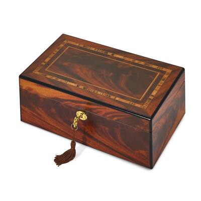 Curata Luxury Giftware Matte Finish Tiger Wood Veneer with Inlay Design Locking Wooden Jewelry Box