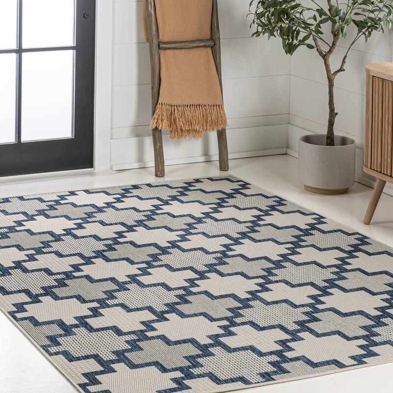 JONATHAN Y Lior Modern Geometric Tile Pattern Salmon/Cream Indoor/Outdoor Area Rug