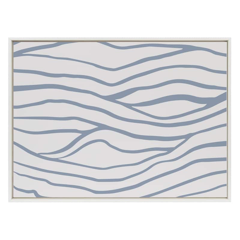 Kate and Laurel Sylvie Simple Elegant Coastal Waves Framed Canvas by The Creative Bunch Studio