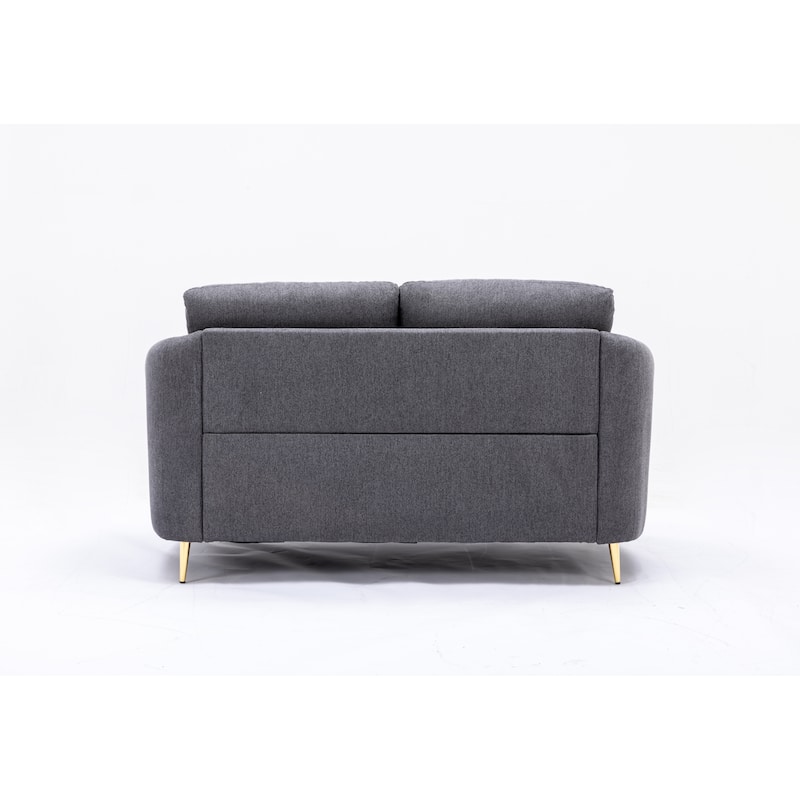 Linen Loveseat Sofa with Gold Metal Legs and Plush Seat Cushions