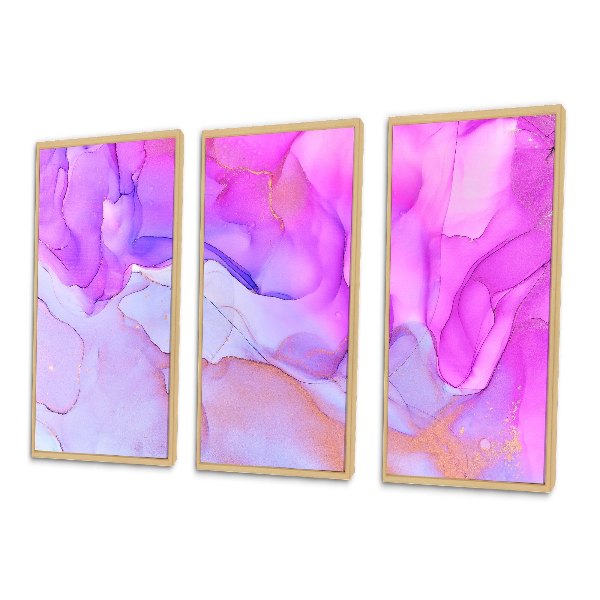Designart "Pink Tender Blue Ink Clouds" Modern Framed Canvas Wall Art