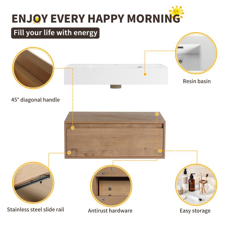 Beingnext 30"/60" Wall Mounted Bathroom Vanity with Sink, Floating Bathroom Vanity with Soft Close Drawer