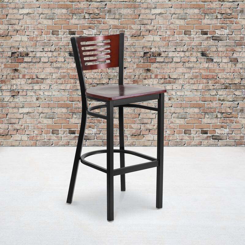 2 Pk. Hercules Series Decorative Slat Back Metal Restaurant Barstool - 19.75"W x 20"D x 43"H - 19.75"W x 20"D x 43"H