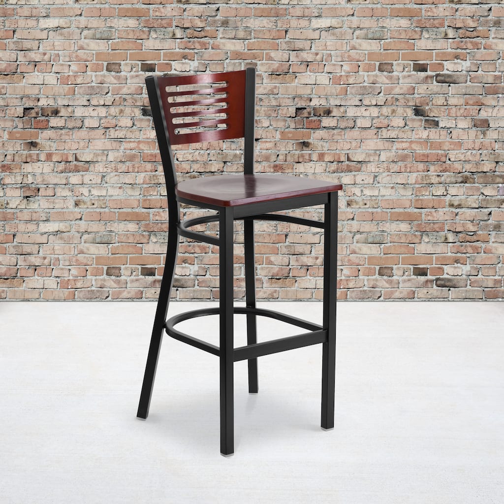 2 Pk. Hercules Series Decorative Slat Back Metal Restaurant Barstool - 19.75"W x 20"D x 43"H - 19.75"W x 20"D x 43"H