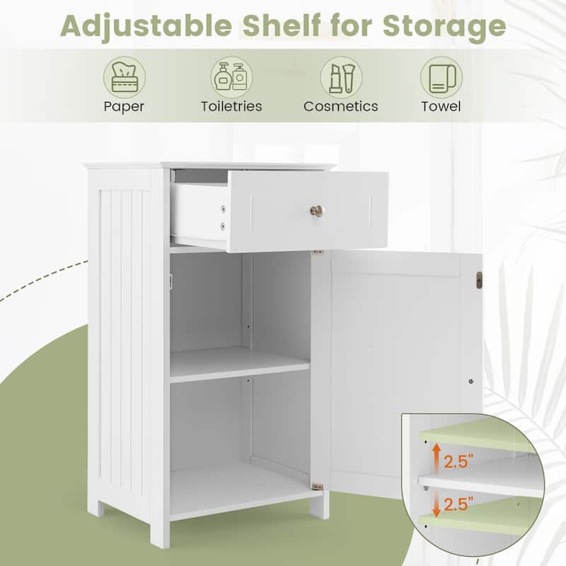 Costway White Floor Storage Cabinet Bathroom Organizer Cupboard Drawer