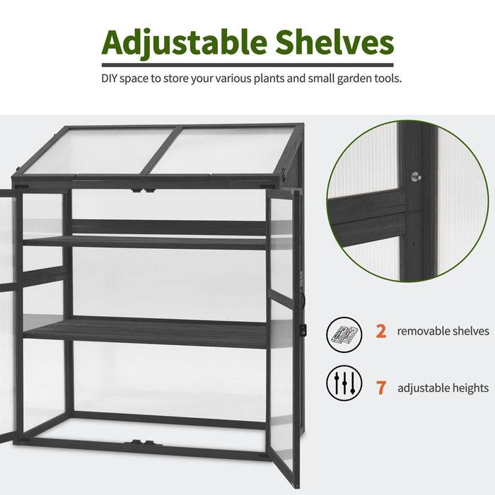 MCombo Cold Frame Greenhouse with Adjustable Shelves, Solid Wood 1344