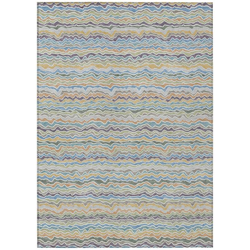 Machine Washable Indoor/ Outdoor Ziggy Stripe Chantille Rug