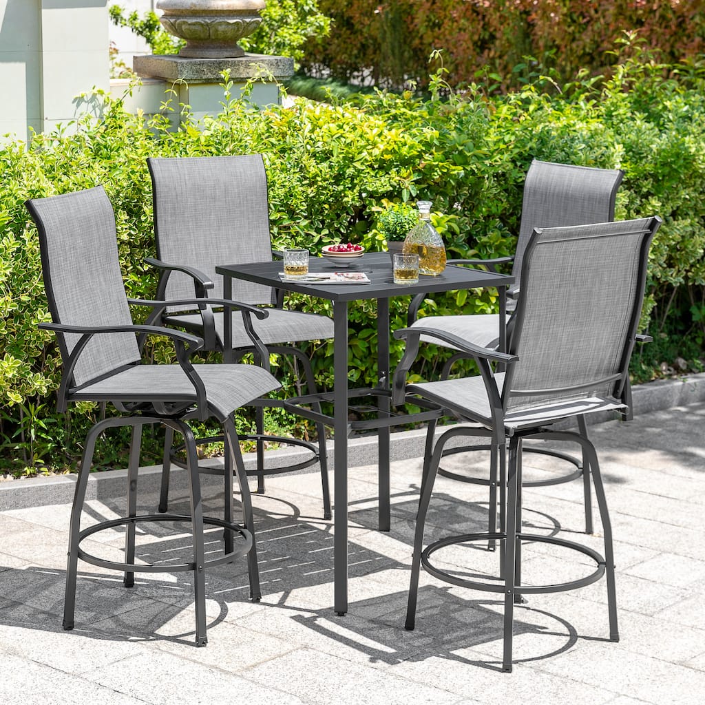 Patio 5-Piece Bar Set with Umbrella Hole, Swivel Textilene Bar Stools