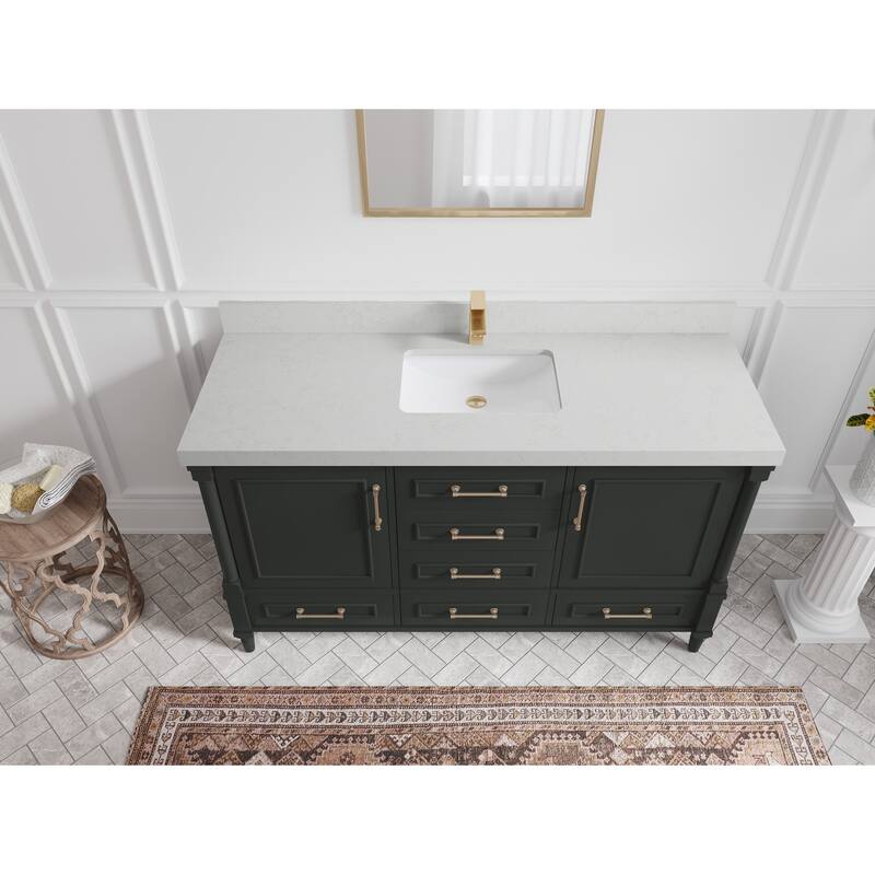 Willow Collections 60 in. W x 22 in. D Aberdeen Single Bowl Sink Bathroom Vanity with Countertop - 2" Carrara Quartz - Black Top
