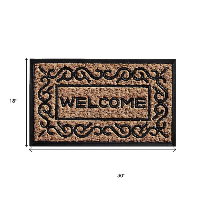 HomeRoots 18" X 30" Natural And Black Coir Welcome Outdoor Door Mat - 18' X '30
