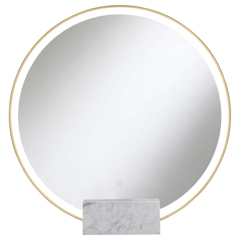 Jocelyn Round LED Vanity Mirror White Marble Base