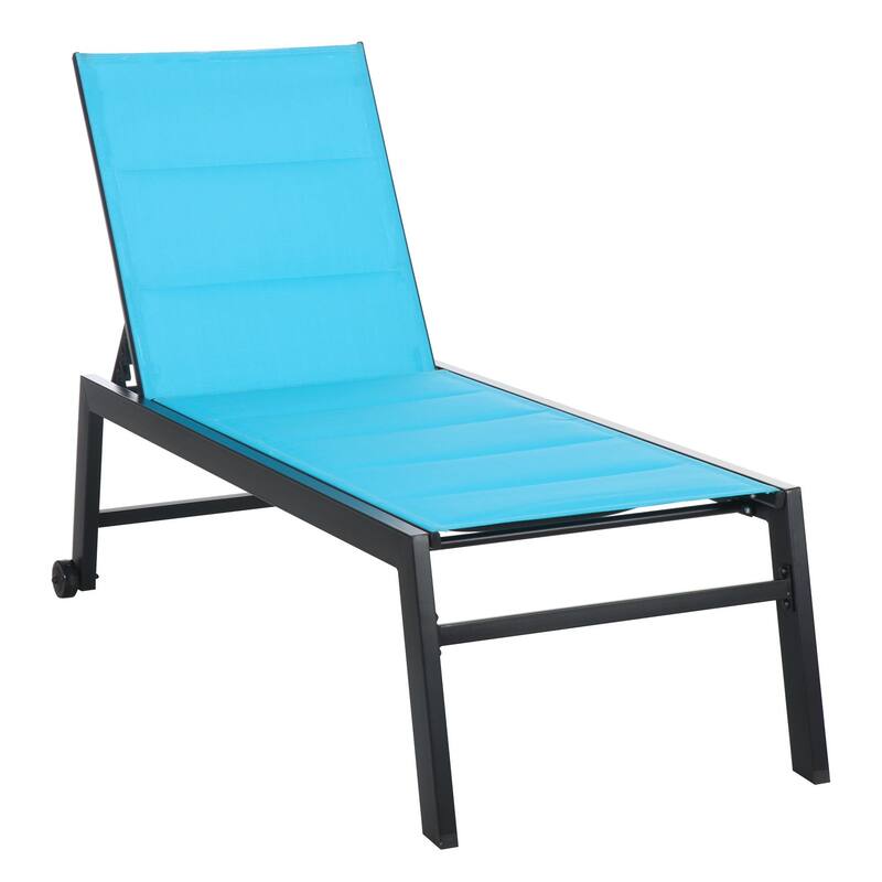 Outdoor steel frame mesh chaise lounge with rollers