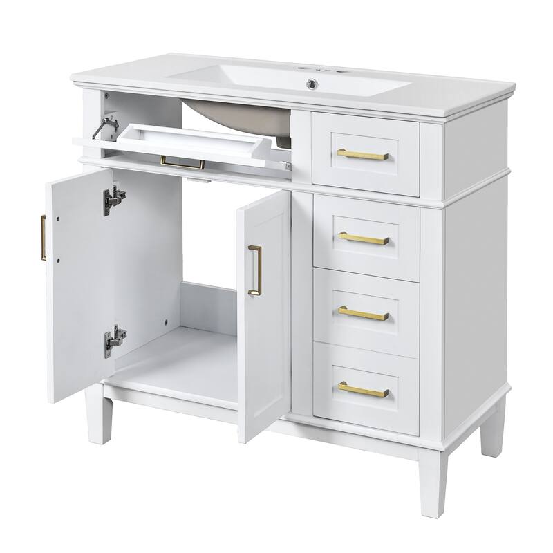 Bathroom Vanity with Sink Combo, Bathroom Cabinet with 2 Soft Close Doors and 4 Drawers, Vanity Set with Tip-Out Drawer
