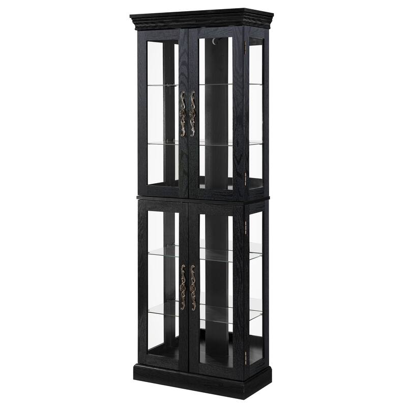 Lighted Glass Curio Display Cabinet with Wood Frame - Elegant Glass Storage for Wine, Toys & Collectibles -Bulb Included
