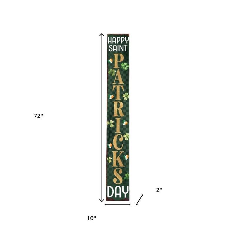 HomeRoots 72" Gold Green And White Solid Wood Happy St Patrick's Day Porch Sign