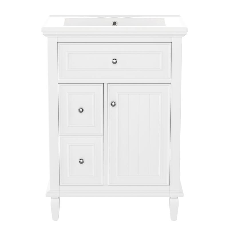 Roomfitters 24" Bathroom Vanity with Sink, Solid Wood Frame, Flip Drawer, 2 Side Drawers & Adjustable Shelf