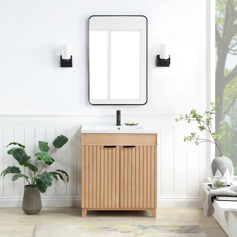 Palos Single Bath Vanity with Ceramic Basin Top and Mirror