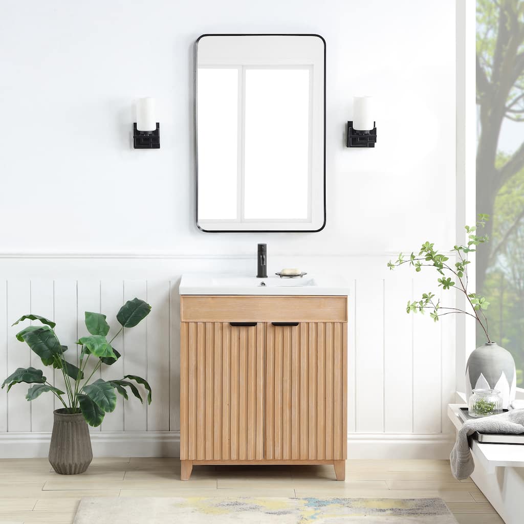 Palos Single Bath Vanity with Ceramic Basin Top and Mirror