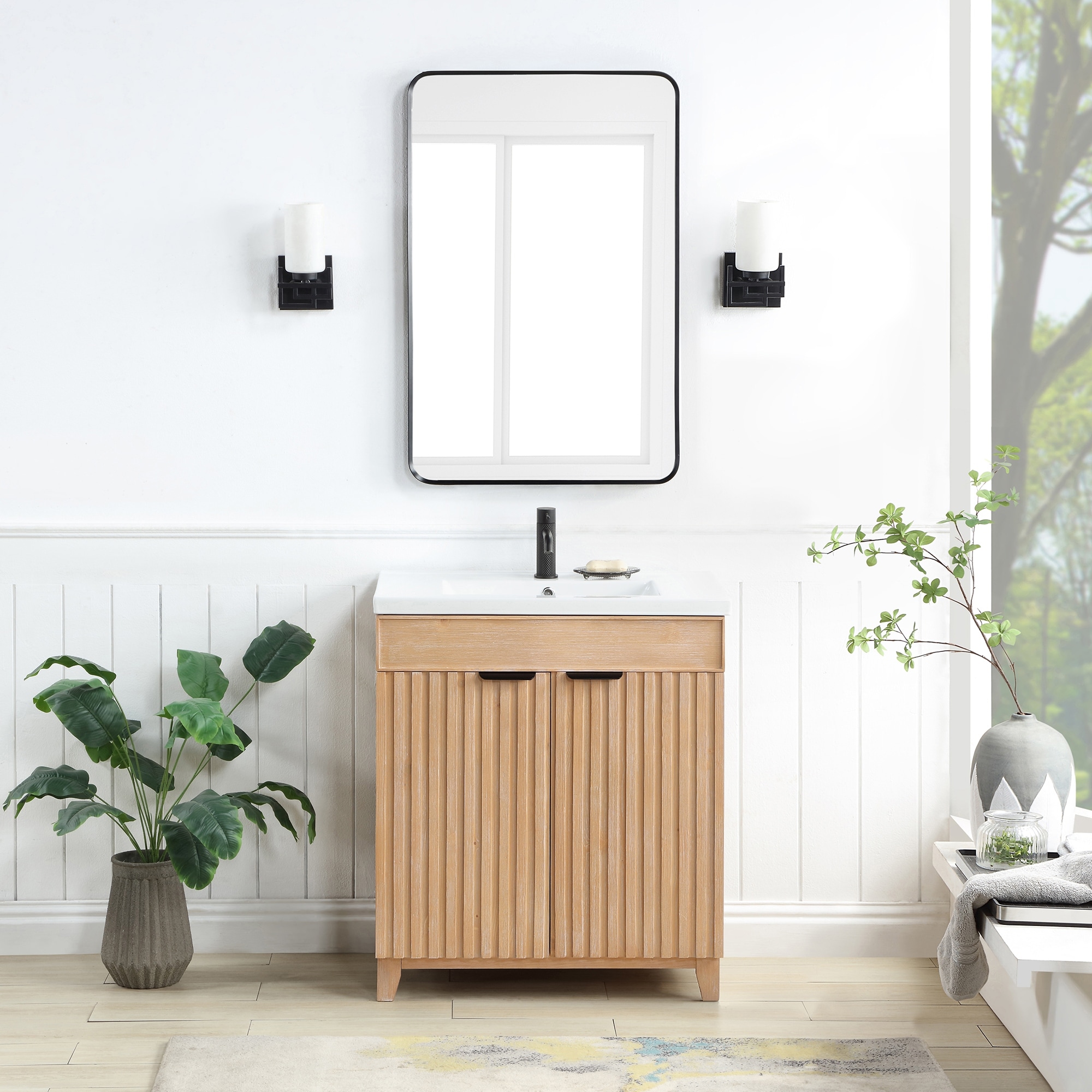 Palos Single Bath Vanity with Ceramic Basin Top without Mirror