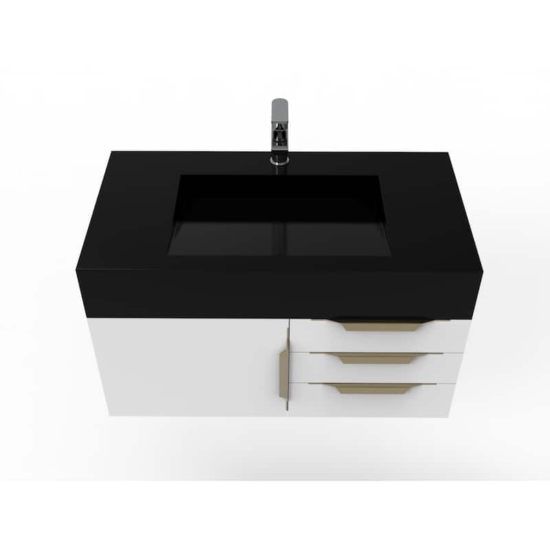 Nile 36" Wall Mounted Bathroom Vanity Set w/ Black Top