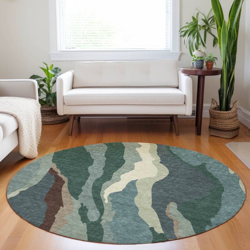 Machine Washable Indoor/ Outdoor Abstract Contemporary Chantille Rug - Sage - 8' x 8'
