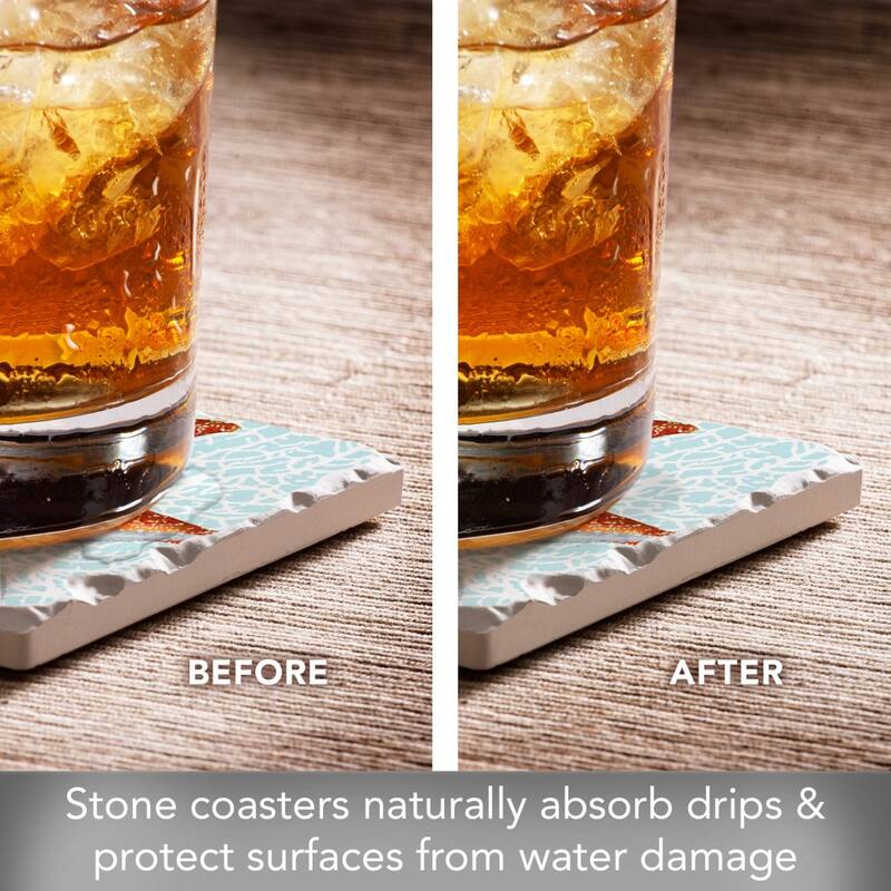4-Pack Absorbent Stone Coasters with Protective Cork Backing 4" Square Made in The USA Easily Wipes Clean