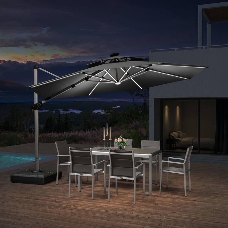 PURPLE LEAF Double Top 10/11/12ft Round Outdoor Patio Cantilever Umbrellas with Lights