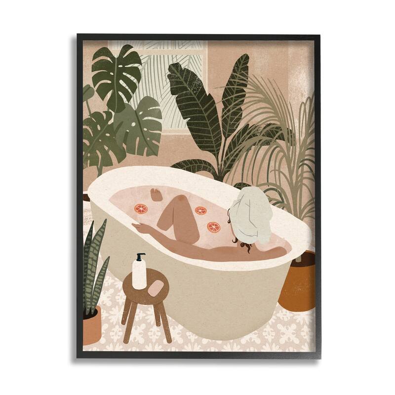 Stupell Female Fruit Bath Tropical Palm Plants Framed Wall Art