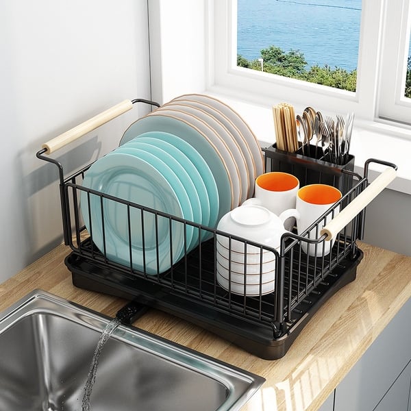 Drying Rack Kitchen 304 Stainless Steel Dish Drainer, with Stretchable Spout for Kitchen Counter