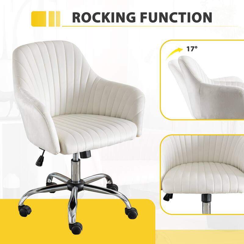 Modern Home Office Lounge Chair with Velvet Fabric Adjustable Height Metal Base and Casters, for Office