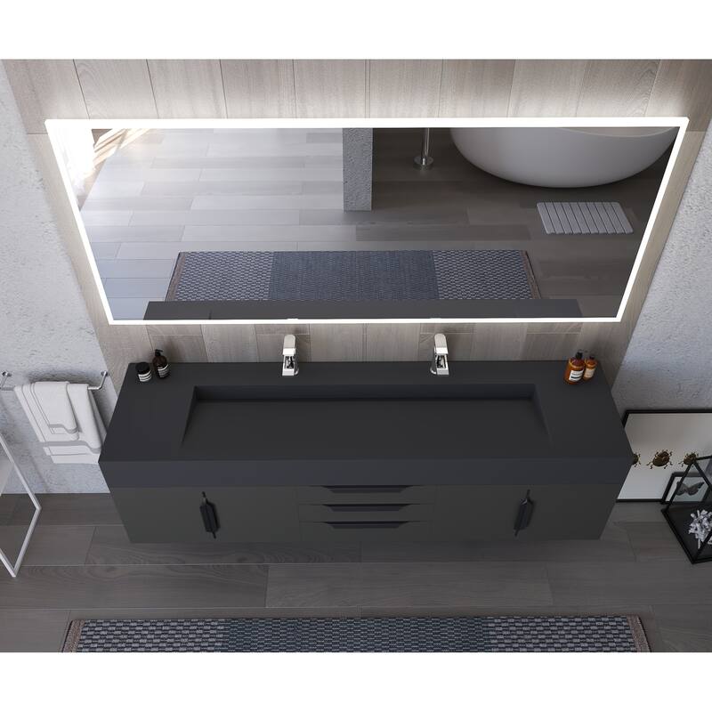 Nile 72" Wall Mounted Bathroom Vanity Set w/ Black Top