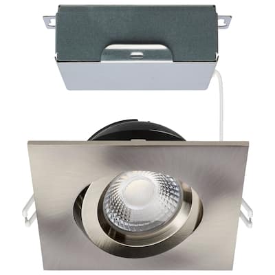 12W LED Direct Wire Downlight Gimbaled 4In CCT Selectable Square Remote Driver Brushed Nickel 850L - Brushed Nickel