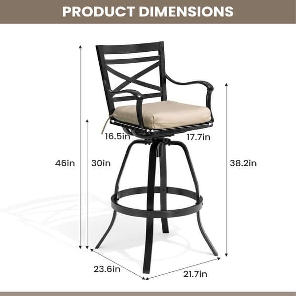 dimension image slide 2 of 7, Outdoor Patio Bar Stools Aluminum Swivel Bar Chair with Sunbrella Cushion - 21.7 in W x 16.5 in D x 46 in H