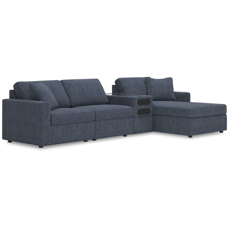 Signature Design by Ashley Modmax 4-Piece Sectional with Chaise and Audio Console - 126"W x 68"D x 36"H - Blue - Right Facing