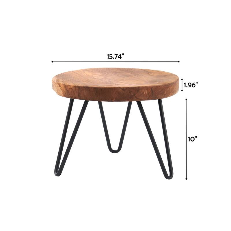 Teak Wood Round Plant Stand Table - 15.74" x 15.74"x 11.96"