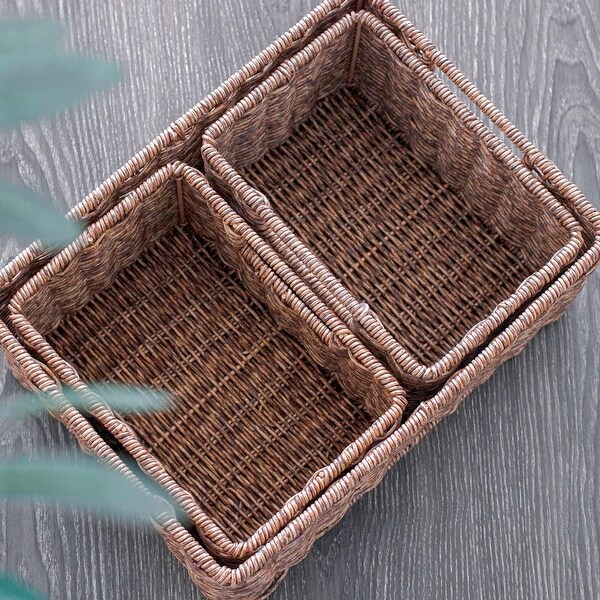 3-Pack Hand Woven Storage Basket Set, Wicker Baskets for Bathroom