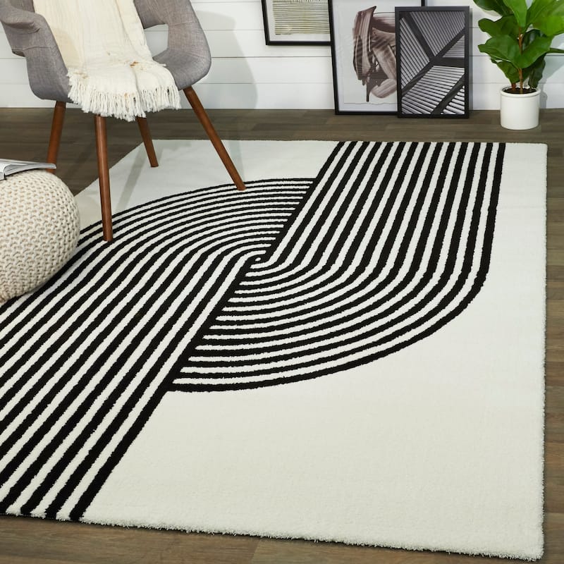 Anscombe Art Deco Area Rug - 7'10" x 10' - White - Rectangle