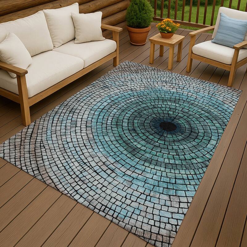 Machine Washable Indoor/ Outdoor Mosaic Rome Chantille Rug