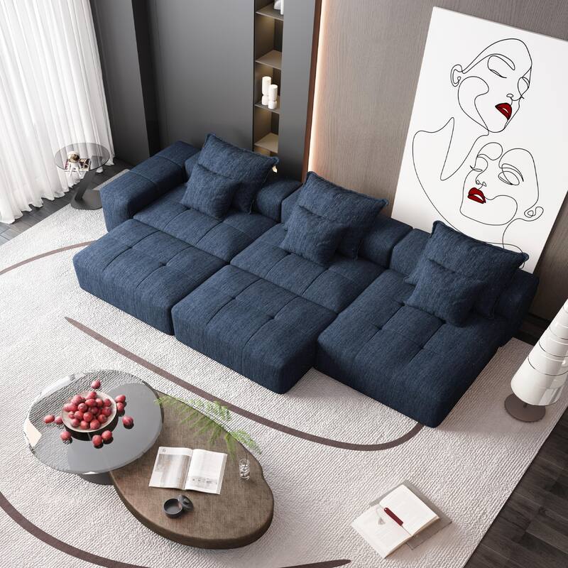 Modern Oversized Modular Sectional Sofa, Sparkling Chenille, 6 PCS DIY, No Assembly, Blue